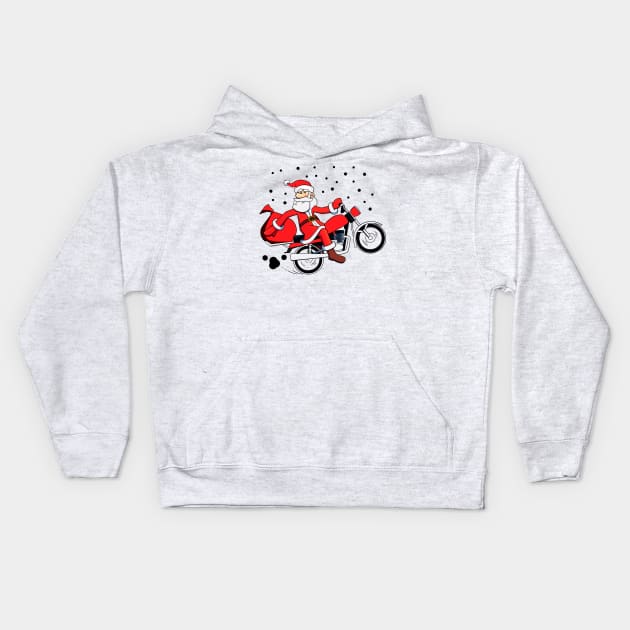 Funny Ugly Christmas Sweater. Santa On Motorcycle. Kids Hoodie by KsuAnn